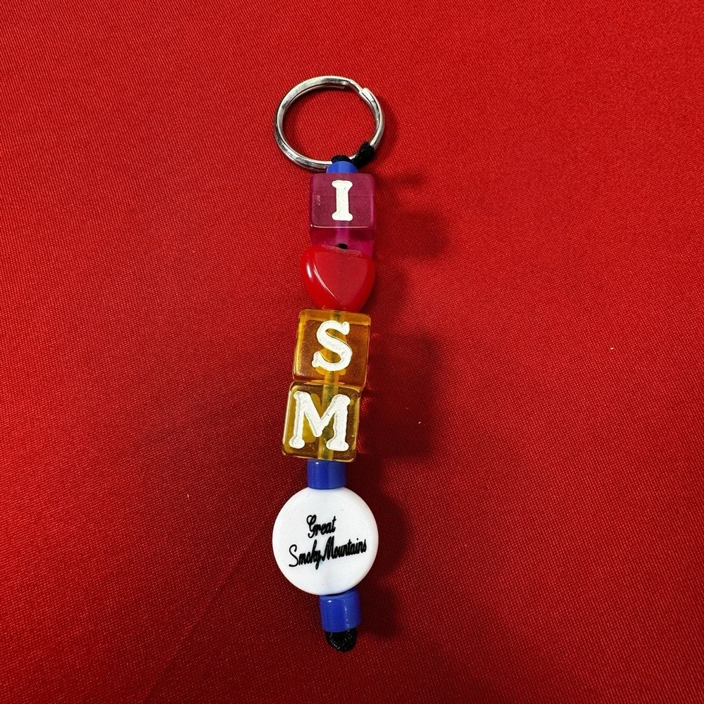 Vintage I Love Smoky‎ Mountains Beaded Keychain  Bear